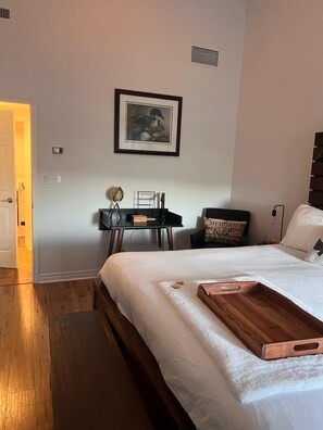1 bedroom, desk, iron/ironing board, travel cot