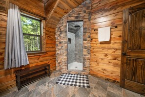 Shower, eco-friendly toiletries, hair dryer, towels