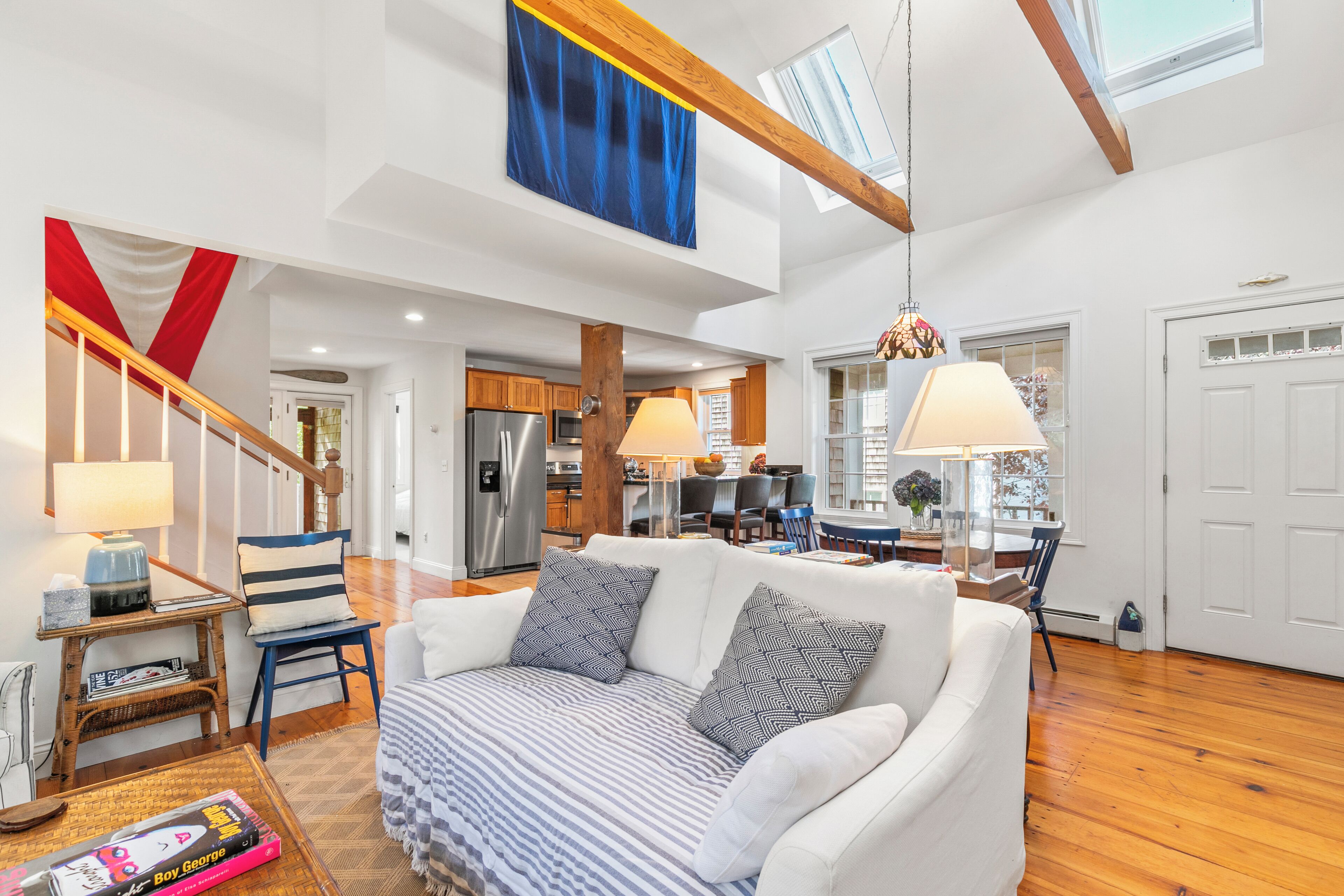 Cozy up on the plush sofa and enjoy a movie night.