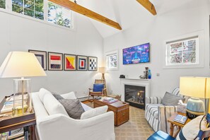 Smart TV, fireplace, books, computer monitors - Spacious Ptown Escape | Patio, 2-Car Parking, AC (Provincetown)