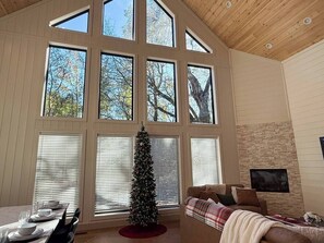 TV, fireplace, table football