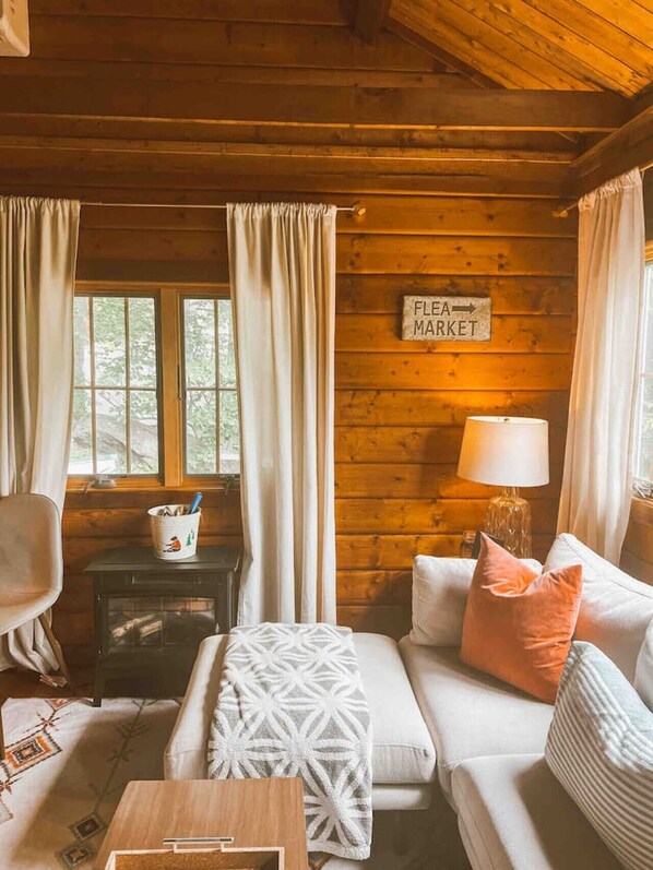 Una televisión, una chimenea, libros