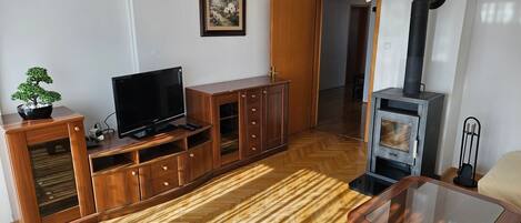 TV, fireplace