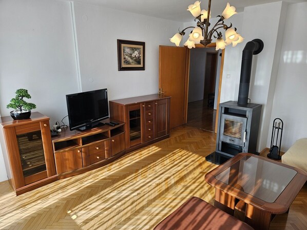 TV, fireplace - Two Bedroom Apartment Josipina with balcony&garden (Preddvor)
