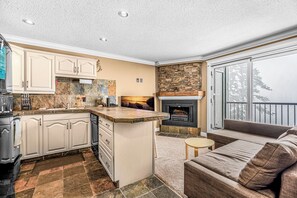 Apartment, Mountain View | Living area | 1-inch flat-screen TV with cable channels, TV - Winter Escape On Perfection Pool Hot Tub (Beaverdell)