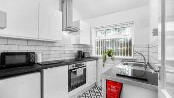 Fridge, microwave, oven, toaster
