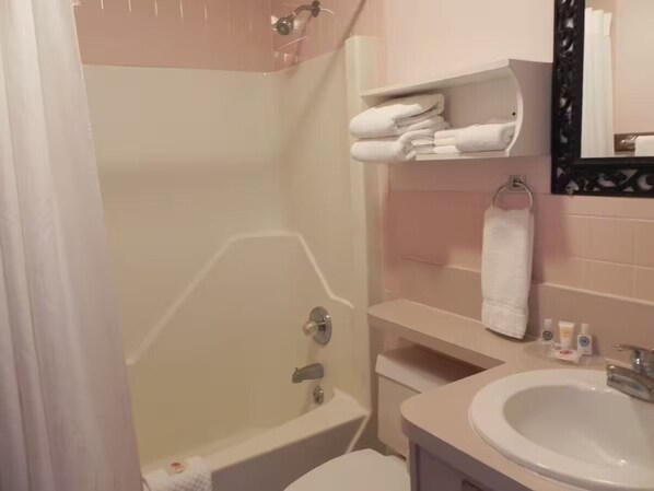 Regadera, toallas, jabón, papel de baño 