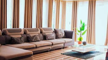 Apartamento ejecutivo | Zona de estar | Televisión de plasma de 42 pulgadas con canales por cable