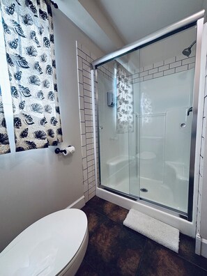 Dusche, Haartrockner, Handtücher, Seife