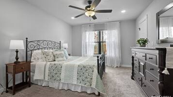 2 bedrooms, desk, iron/ironing board, travel crib