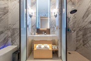 Secador de pelo, toallas, shampoo, papel higiénico