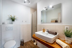 Shower, hair dryer, towels - Apartment 'Ferienwohnung Heuboden' with Shared Terrace, Shared Garden and Wi-Fi (Winden im Elztal)
