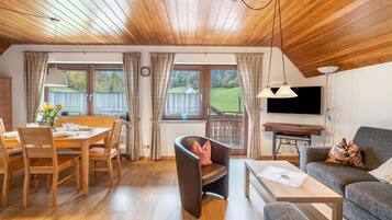 Fernseher, Kamin, Tischtennisplatte, Stereoanlage