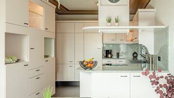 Ofen, Herdplatte, Geschirrspüler, Wasserkocher mit Kaffee-/Teezubehör