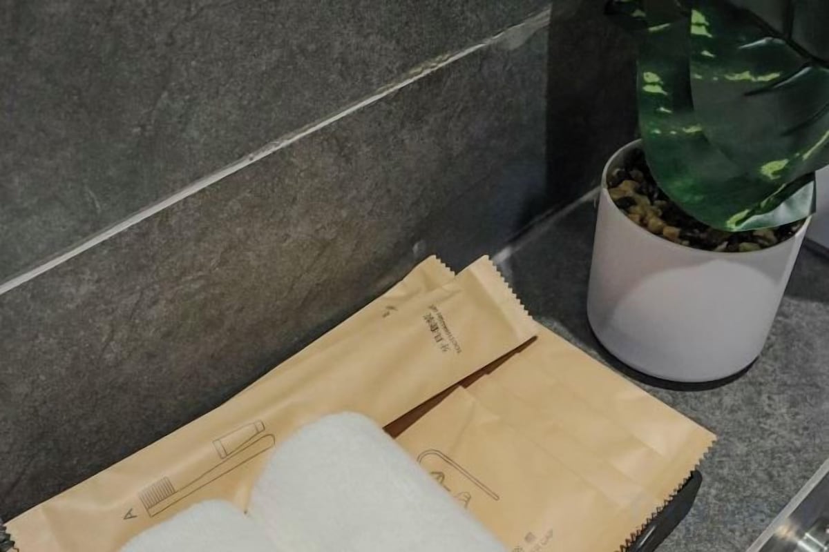 Shower, hydromassage showerhead, free toiletries, hair dryer