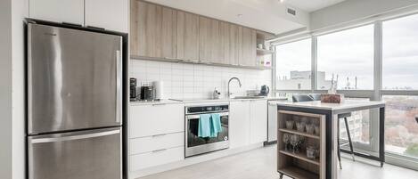 Deluxe Condo, 2 Bedrooms, Balcony, City View | Private kitchen | Coffee/tea maker, electric kettle