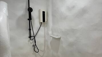 Shower, towels, soap, shampoo