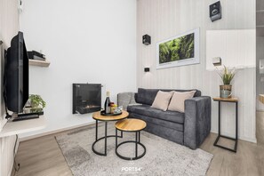 TV, fireplace, DVD player, stereo