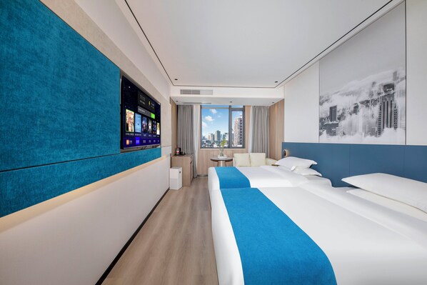 Classic Twin Room | Bathroom | Hair dryer, slippers, towels, shampoo - Yi Fang Apartment (Guangzhou)