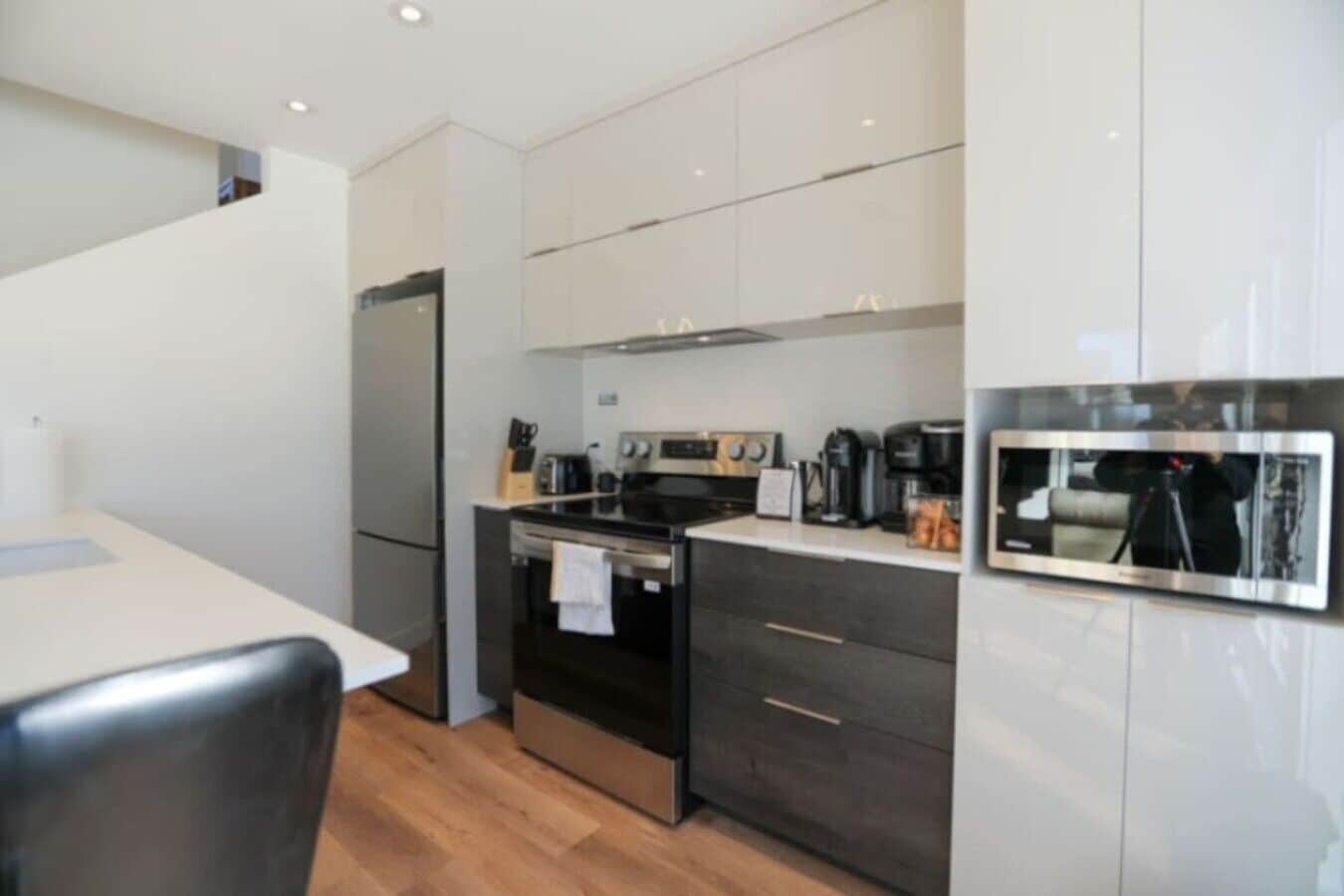Microwave, coffee/tea maker, toaster, cookware/dishes/utensils
