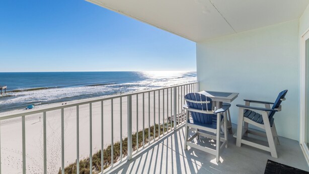 A balcony with a view of the beach and ocean. - Emerald Skye 51 by Liquid Life (Orange Beach)