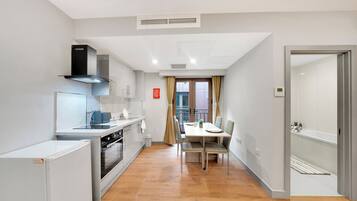 Apartment | Private kitchen | Fridge, microwave, oven, stovetop