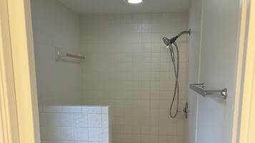 Douche, séchoir à cheveux, serviettes fournies, savon