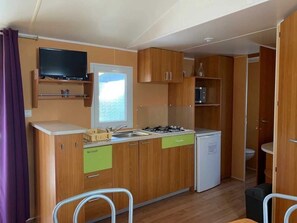 Fridge, microwave, stovetop
