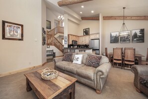 暖炉、DVD プレーヤー、ビデオライブラリ、ステレオ