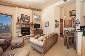 Fireplace, DVD player, video library, stereo