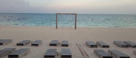 On the beach, beach towels