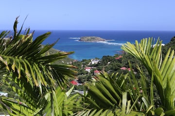 Aerial coastline of St. Barth showing beaches and bays