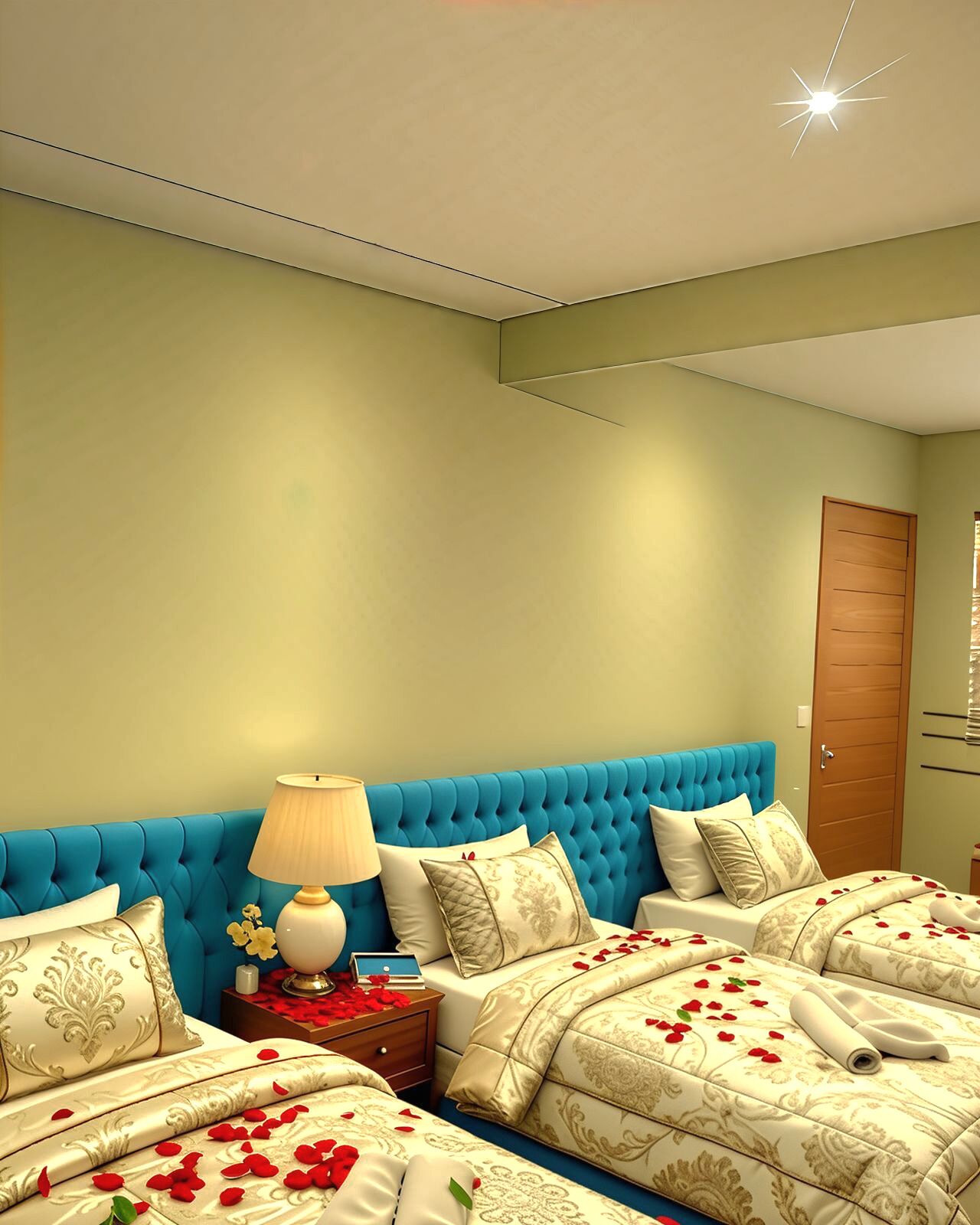 Kolmen hengen superior-huone | Ylelliset vuodevaatteet, memory foam -patjalliset sängyt, minibaari