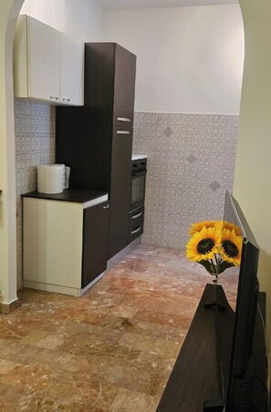 Frigorífico, microondas, horno y placa de cocina