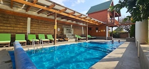 Outdoor pool, sun loungers