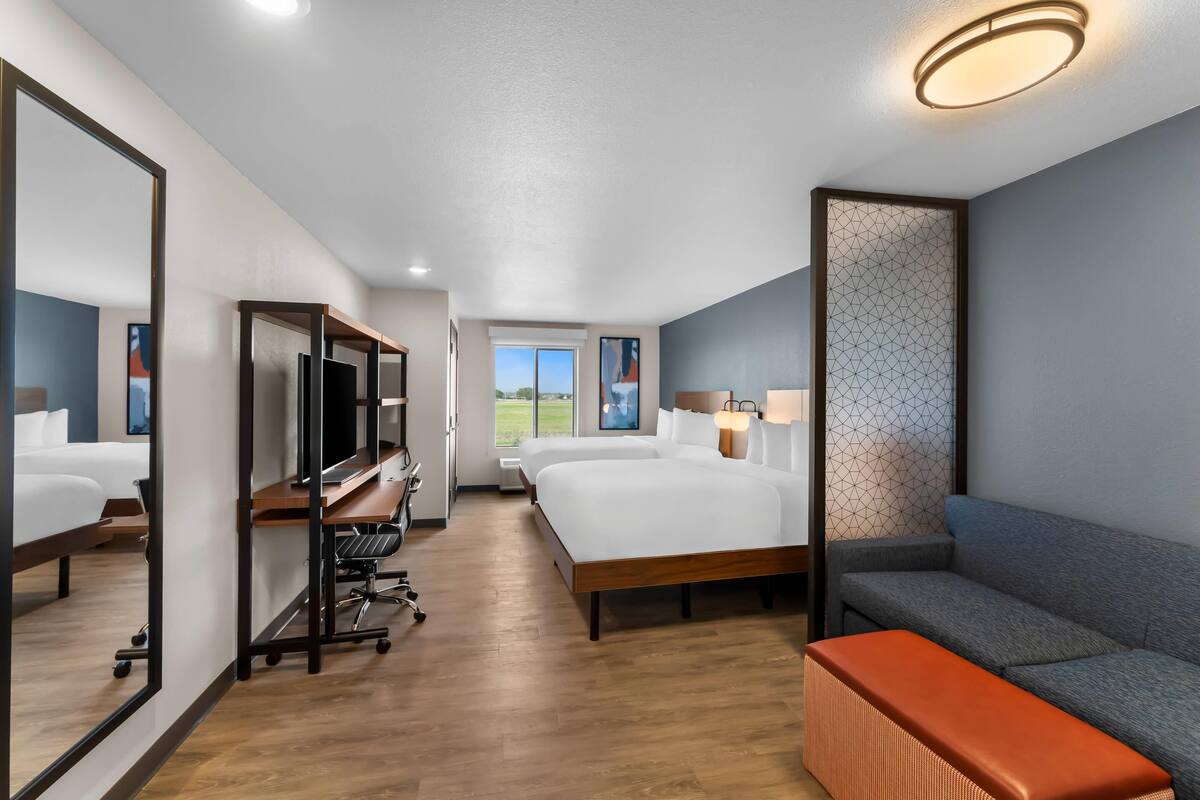 Suite, 2 Queen Beds, Non Smoking | Desk, laptop workspace, blackout drapes, WiFi (free)