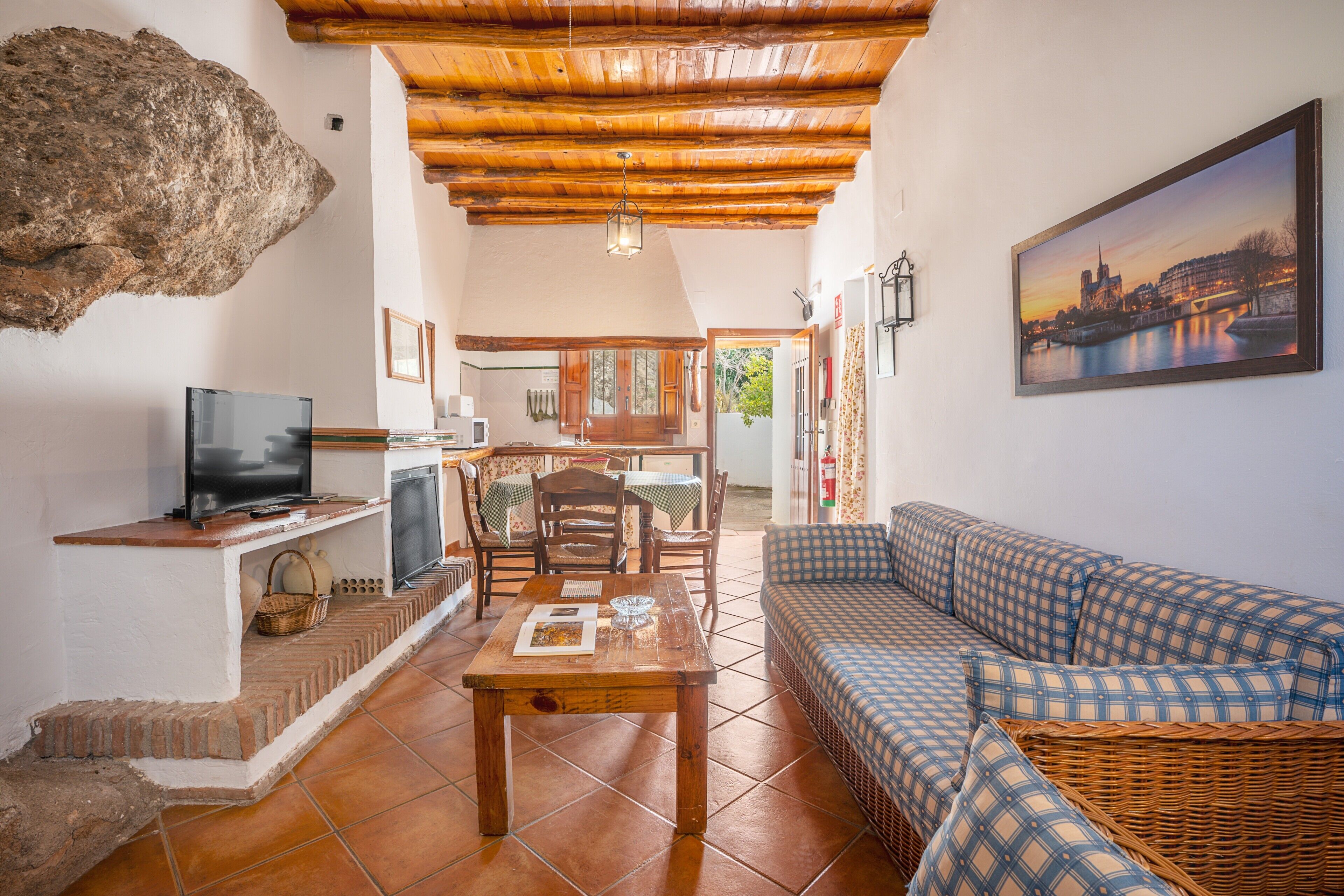 Een televisie, een open haard en een dvd-speler