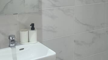 Sèche-cheveux, serviettes fournies, savon, papier toilette