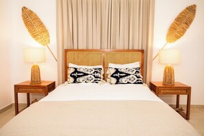 4 habitaciones, tabla de planchar con plancha y ropa de cama 