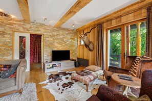 TV, fireplace