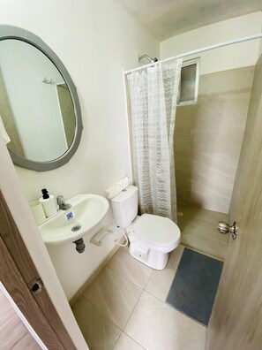 Serviettes fournies, savon, papier de toilette