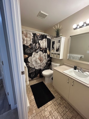 Secadora de cabello, toallas, jabón, shampoo