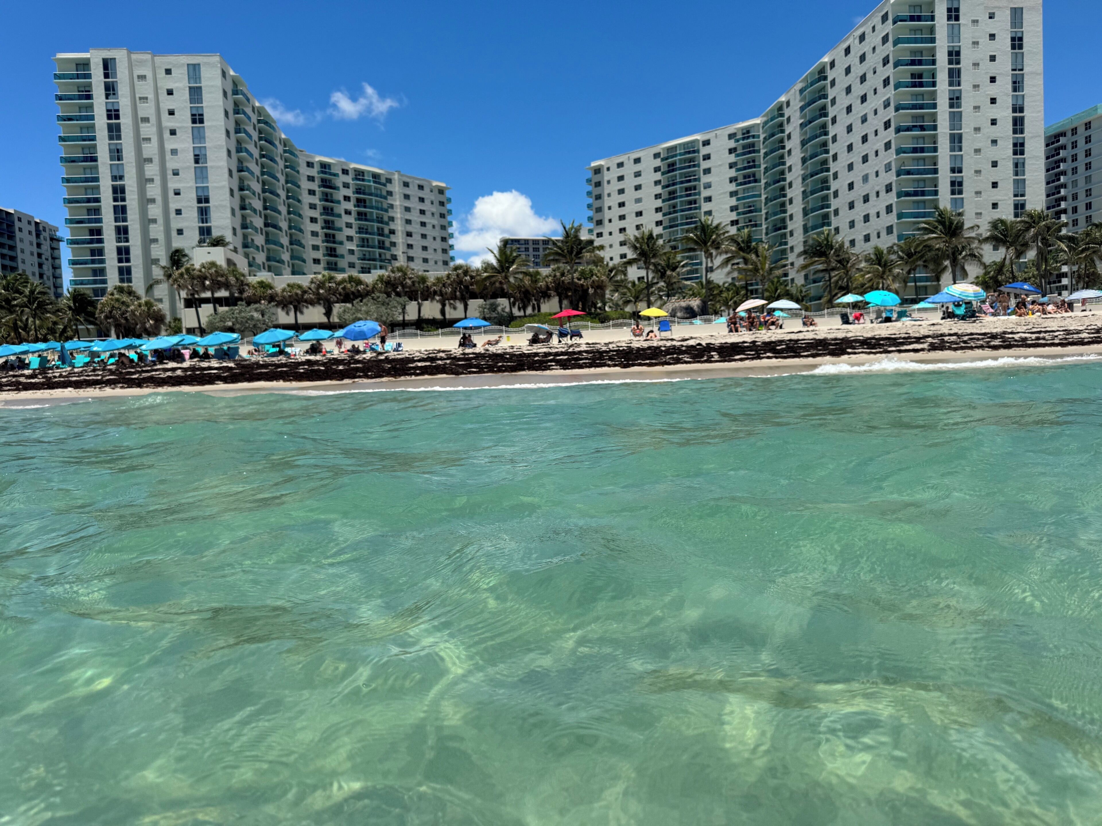 On the beach, sun loungers, beach towels