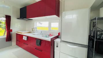 Kühlschrank, Mikrowelle, Herdplatte, Wasserkocher
