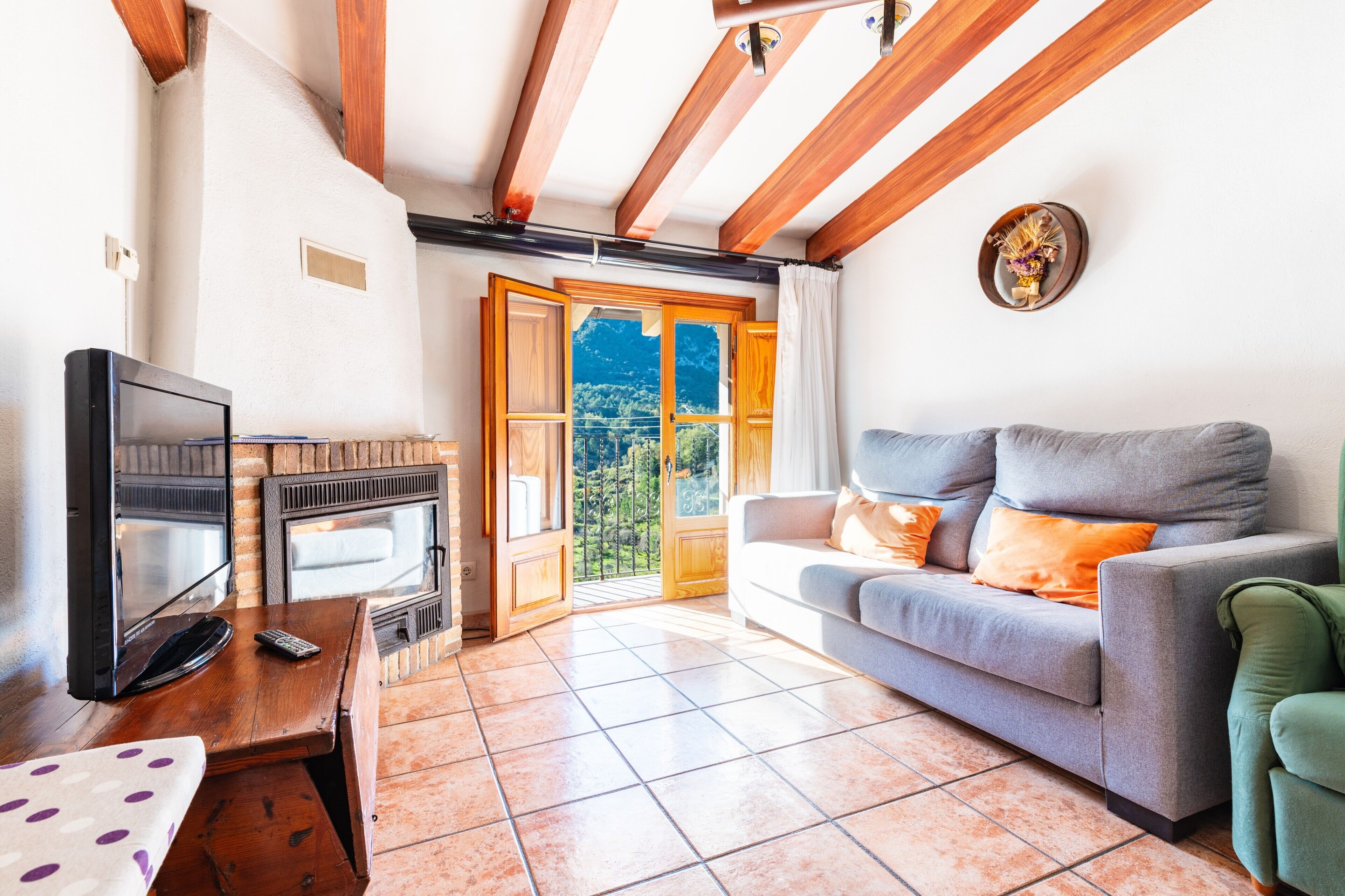 Télévision, cheminée, lecteur de DVD