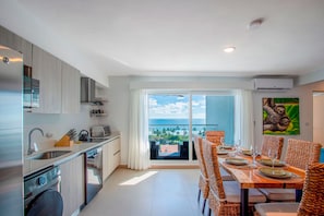 Fridge, microwave, dishwasher, coffee/tea maker
