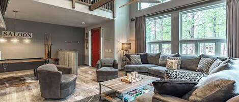 TV, fireplace, video games