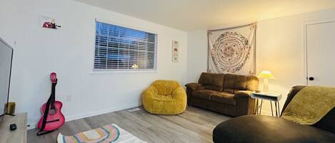 TV connectée, cheminée, livres