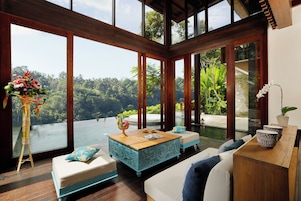 Akasa Two Bedroom Pool Villa | Living area | Fireplace