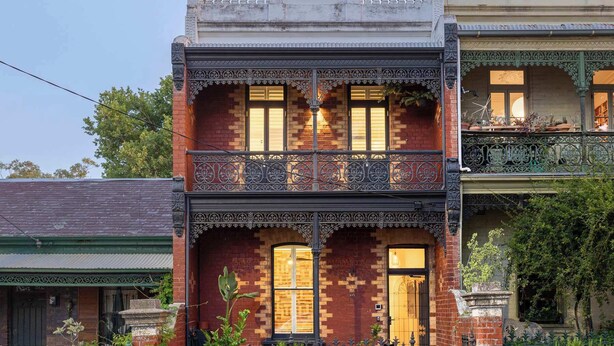 A two-story building with ornate iron railings and a brick facade. - Barkly Terrace | Carlton's Charming Heritage (Carlton)